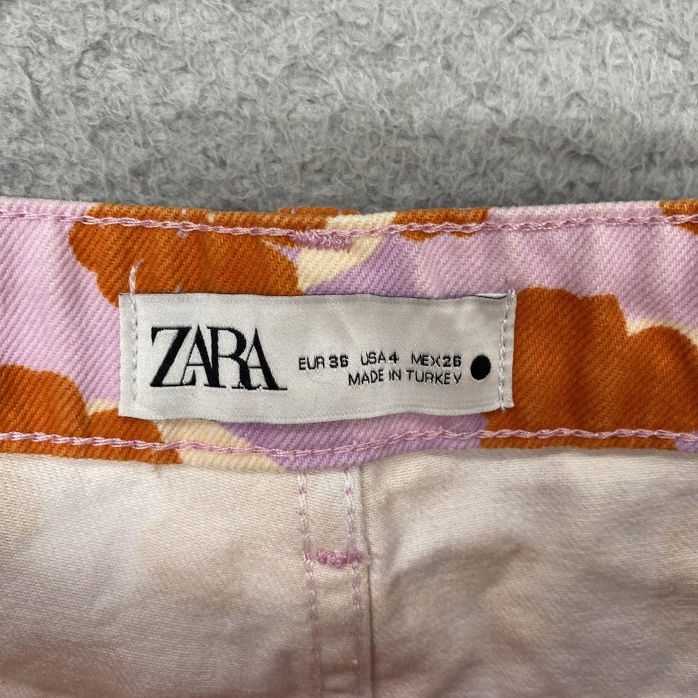 Zara Denim Shorts Womens 4 Purple Floral The 90's Short Cutoff High Rise 90s - Picture 5 of 15